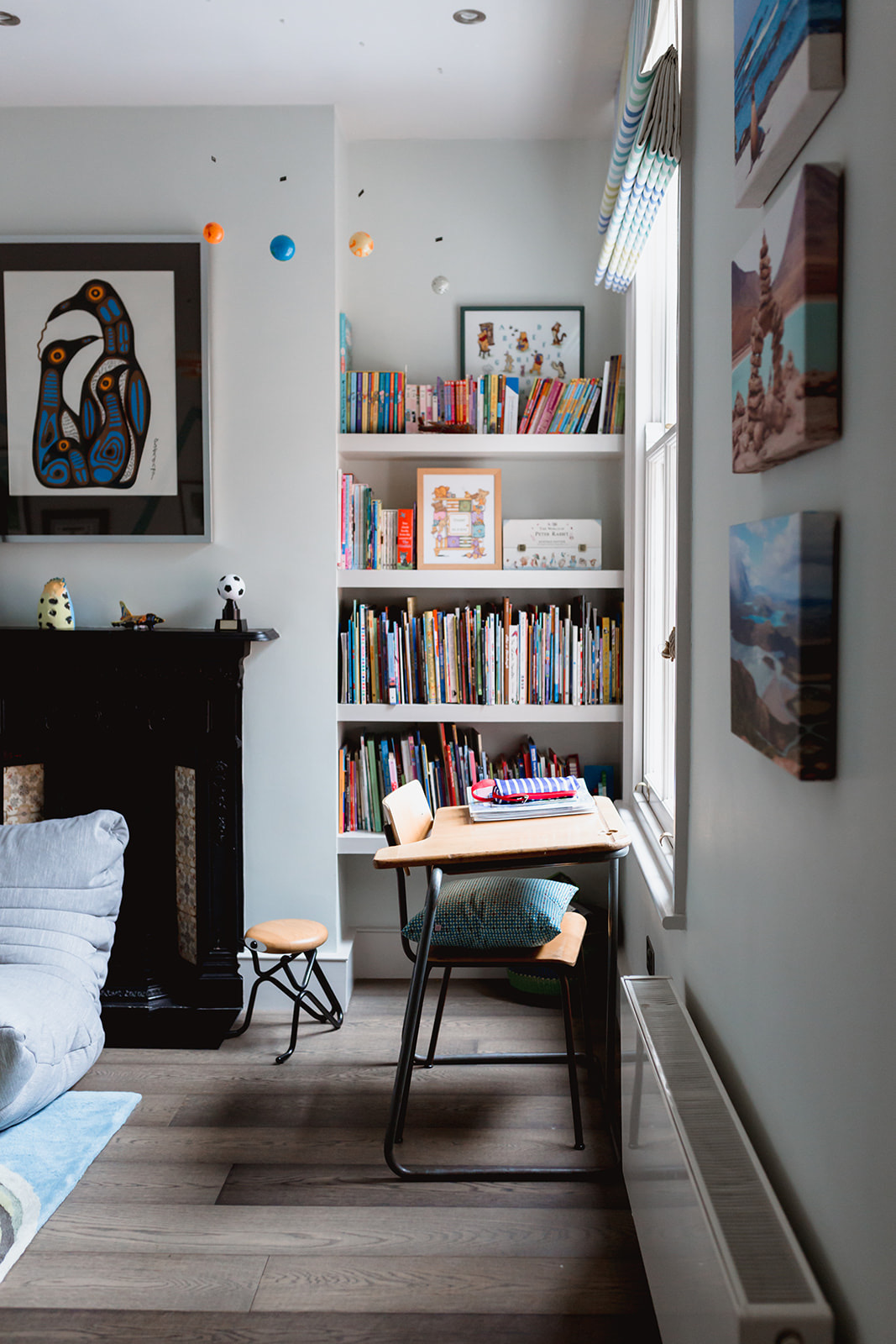 desk with book shelves